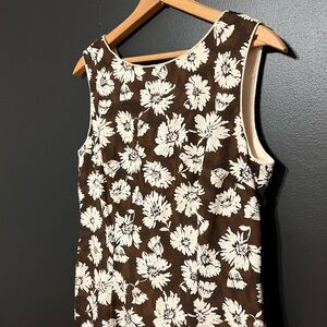 Vintage Depeche Mode Brown and White Floral Sheath Dress